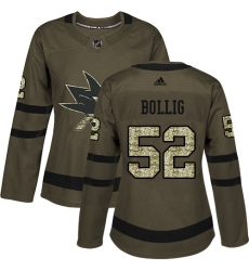 Women's Adidas San Jose Sharks #52 Brandon Bollig Authentic Green Salute to Service NHL Jersey