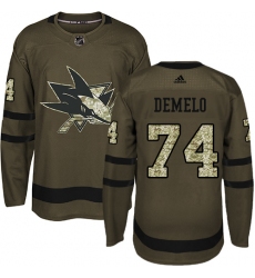 Youth Adidas San Jose Sharks #74 Dylan DeMelo Premier Green Salute to Service NHL Jersey