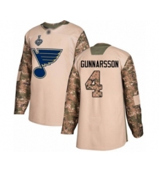 Men's St. Louis Blues #4 Carl Gunnarsson Authentic Camo Veterans Day Practice 2019 Stanley Cup Final Bound Hockey Jersey