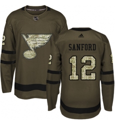Men's Adidas St. Louis Blues #12 Zach Sanford Authentic Green Salute to Service NHL Jersey