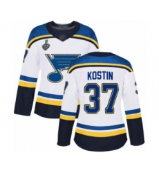Women's St. Louis Blues #37 Klim Kostin Authentic White Away 2019 Stanley Cup Final Bound Hockey Jersey