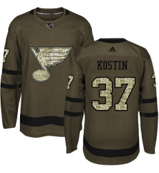 Youth Adidas St. Louis Blues #37 Klim Kostin Premier Green Salute to Service NHL Jersey