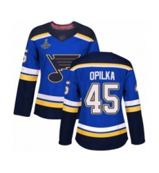 Women's St. Louis Blues #45 Luke Opilka Authentic Royal Blue Home 2019 Stanley Cup Champions Hockey Jersey