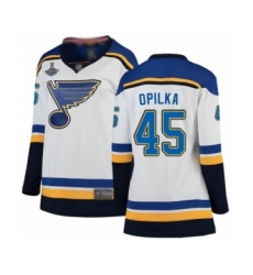 Women's St. Louis Blues #45 Luke Opilka Fanatics Branded White Away Breakaway 2019 Stanley Cup Champions Hockey Jersey