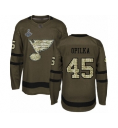 Youth St. Louis Blues #45 Luke Opilka Authentic Green Salute to Service 2019 Stanley Cup Champions Hockey Jersey
