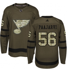 Men's Adidas St. Louis Blues #56 Magnus Paajarvi Premier Green Salute to Service NHL Jersey