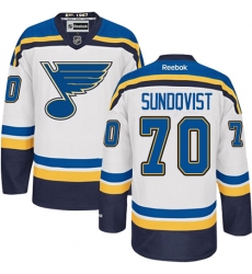 Men's Reebok St. Louis Blues #70 Oskar Sundqvist Authentic White Away NHL Jersey