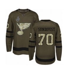 Men's St. Louis Blues #70 Oskar Sundqvist Authentic Green Salute to Service 2019 Stanley Cup Final Bound Hockey Jersey