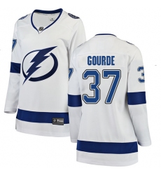 Women's Tampa Bay Lightning #37 Yanni Gourde Fanatics Branded White Away Breakaway NHL Jersey