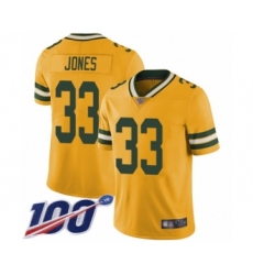 Men's Green Bay Packers #33 Aaron Jones Limited Gold Rush Vapor Untouchable 100th Season Football Jersey