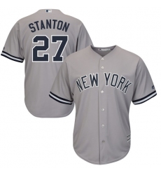 Youth Majestic New York Yankees #27 Giancarlo Stanton Replica Grey Road MLB Jersey