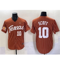 Men's Texas Longhorns #10 Mia Scott Orange Pinstripe 2025 Softball National Champions & SEC Patch Stitched Jersey