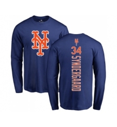 MLB Nike New York Mets #34 Noah Syndergaard Royal Blue Backer Long Sleeve T-Shirt