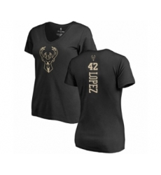 Basketball Women's Milwaukee Bucks #42 Robin Lopez Black One Color Backer Slim-Fit V-Neck T-Shirt