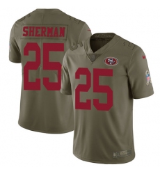 Youth Nike San Francisco 49ers #25 Richard Sherman Limited Olive 2017 Salute to Service NFL Jersey