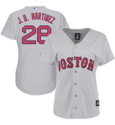 Women's Majestic Boston Red Sox #28 J. D. Martinez Replica Grey Road MLB Jersey