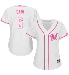 Women's Majestic Milwaukee Brewers #6 Lorenzo Cain Authentic White Fashion Cool Base MLB Jersey