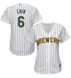 Women's Majestic Milwaukee Brewers #6 Lorenzo Cain Replica White Home Cool Base MLB Jersey