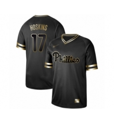 Men's Philadelphia Phillies #17 Rhys Hoskins Authentic Black Gold Fashion Baseball Jersey