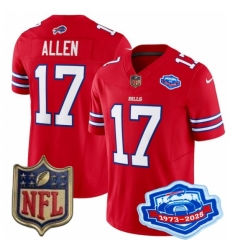 Men's Buffalo Bills 17 Josh Allen Red 2025 F U S E Farewell Season Gold Shield Stitched Football Jersey