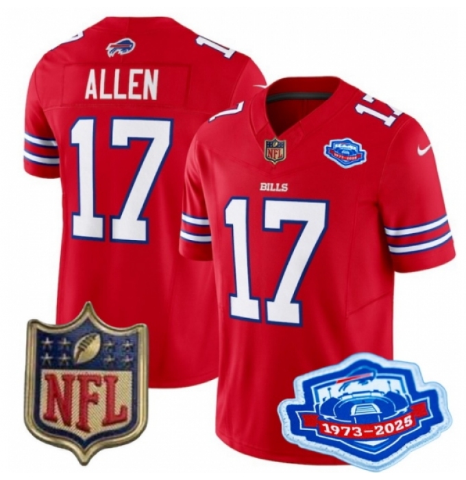 Youth Buffalo Bills 17 Josh Allen Red 2025 F U S E Farewell Season Gold Shield Stitched Football Jersey