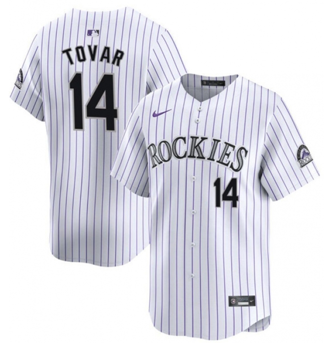 Men's Colorado Rockies #14 Ezequiel Tovar White White Home Limited Stitched Baseball Jersey