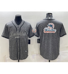 Men's Miami Dolphins Gray Team Big Logo With Patch Cool Base Stitched Baseball Jersey