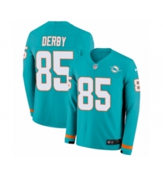 Men's Nike Miami Dolphins #85 A.J. Derby Limited Aqua Therma Long Sleeve NFL Jersey