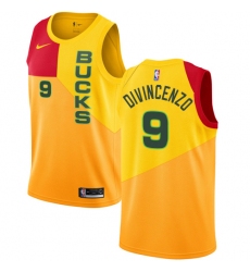 Men's Nike Milwaukee Bucks #9 Donte DiVincenzo Swingman Yellow NBA Jersey - City Edition