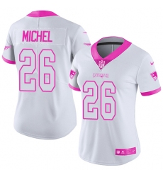 Women's Nike New England Patriots #26 Sony Michel Limited White Pink Rush Fashion NFL Jersey