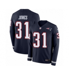 Men's Nike New England Patriots #31 Jonathan Jones Limited Navy Blue Therma Long Sleeve NFL Jersey