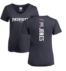 NFL Women's Nike New England Patriots #31 Jonathan Jones Navy Blue Backer T-Shir