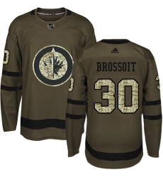 Men's Adidas Winnipeg Jets #30 Laurent Brossoit Premier Green Salute to Service NHL Jersey