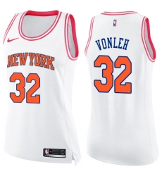 Women's Nike New York Knicks #32 Noah Vonleh Swingman White Pink Fashion NBA Jersey