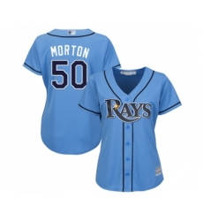 Women's Tampa Bay Rays #50 Charlie Morton Replica Light Blue Alternate 2 Cool Base Baseball Jersey