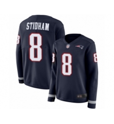 Women's New England Patriots #8 Jarrett Stidham Limited Navy Blue Therma Long Sleeve Football Jersey
