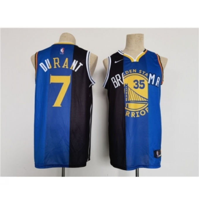 Men's Brooklyn Nets Thunder Warriors #7 Kevin Durant White Blue Black Splite Throwback basketball Jersey