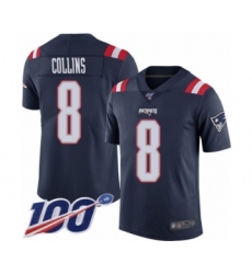 Men's New England Patriots #8 Jamie Collins Limited Navy Blue Rush Vapor Untouchable 100th Season Football Jersey