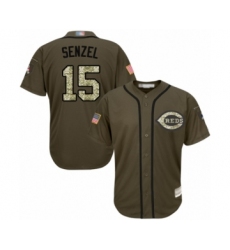 Men's Cincinnati Reds #15 Nick Senzel Authentic Green Salute to Service Baseball Jersey