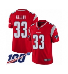 Men's New England Patriots #33 Joejuan Williams Limited Red Inverted Legend 100th Season Football Jersey