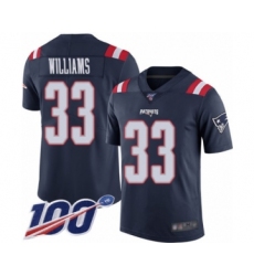 Youth New England Patriots #33 Joejuan Williams Limited Navy Blue Rush Vapor Untouchable 100th Season Football Jersey