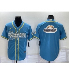 Men's Los Angeles Chargers Light Blue Team Big Logo With Patch Cool Base Stitched Baseball Jersey