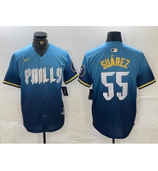 Men's Philadelphia Phillies #55 Ranger Suarez Blue 2024 City Cool Base Jersey