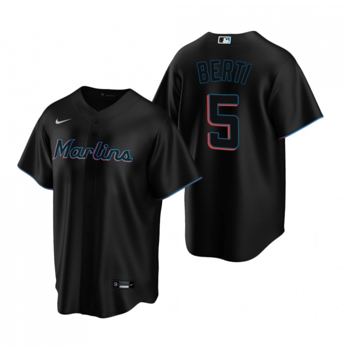 Men's Nike Miami Marlins #5 Jon Berti Black Alternate Stitched Baseball Jersey