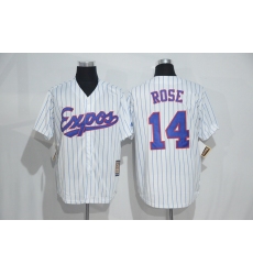 Mitchell And Ness Montreal Expos #14 Pete Rose White Strip Throwback Stitched Baseball Jersey