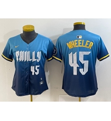 Women's Philadelphia Phillies #45 Zack Wheeler Blue 2024 City Player Number Cool Base Stitched Jersey