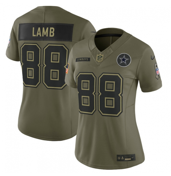 Women's Dallas Cowboys #88 CeeDee Lamb Olive 2025 Salute to Service Limited Stitched Jersey(Run Small)