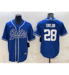 Men's Indianapolis Colts #28 Jonathan Taylor Blue With Patch Cool Base Stitched Baseball Jersey