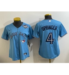 Women's Toronto Blue Jays #4 George Springer Blue 2025 World Series Cool Base Stitched Baseball Jersey(Run Small)