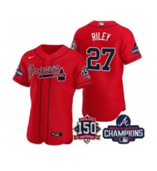 Men's Atlanta Braves #27 Austin Riley 2021 Red World Series Champions With 150th Anniversary Flex Base Stitched Jersey